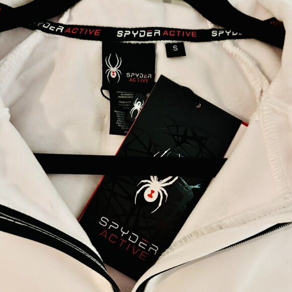 SPYDER Active White Hooded Lined Zip Jacket Water Resistant Reflective Wm S NEW - Picture 4 of 11